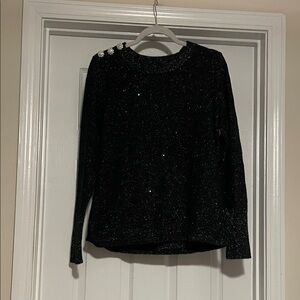 Lilly Pulitzer Black Glitter Long Sleeve Sweater w/ Rhinestone Shoulder Buttons